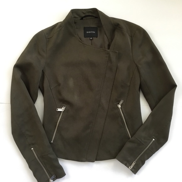 Babaton Aritzia Moto Jacket Olive Green Size 0 - Picture 6 of 12